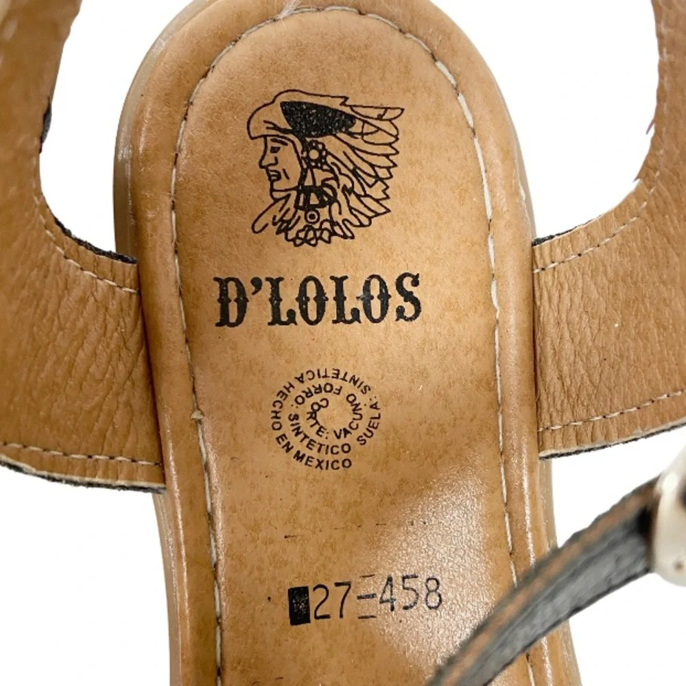 D’Lolos Mexican Black Tooled Leather Huarache Sandals Size 9 - Picture 11 of 12